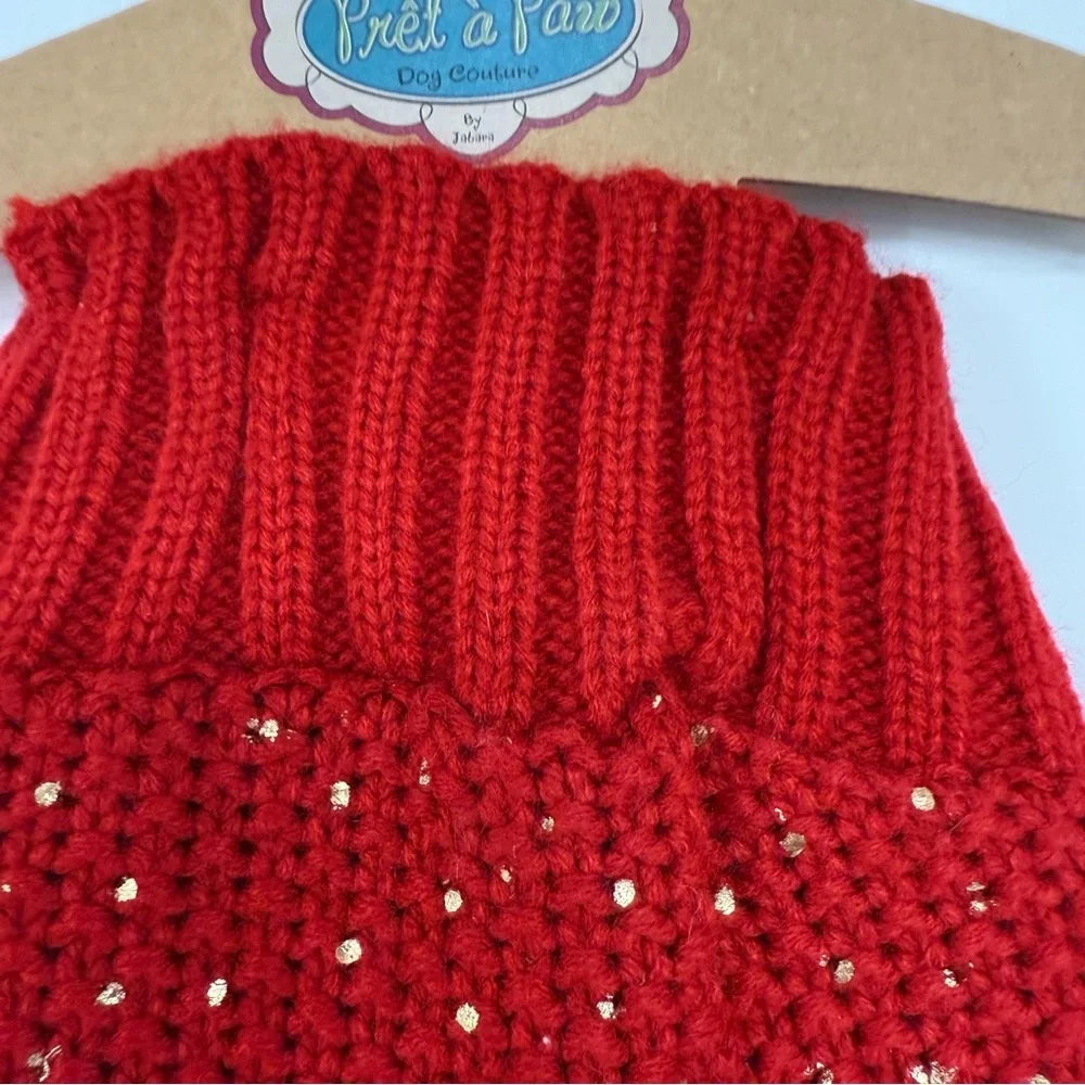 NWT Pret A Paw Red & Gold Glitter Dog Sweater Large Dogs Pet Apparel Bougie